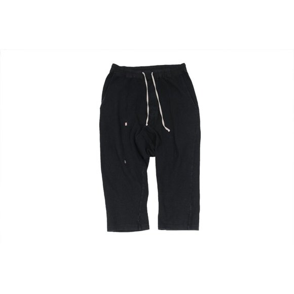 Rick Owens Men Cropped Pants Medium Black Cotton Drop Crotch Drawstring Trousers - Picture 3 of 10